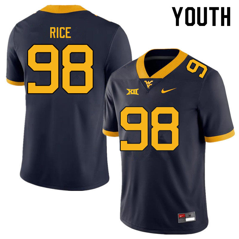 Youth #98 Cam Rice West Virginia Mountaineers College Football Jerseys Sale-Navy - Click Image to Close